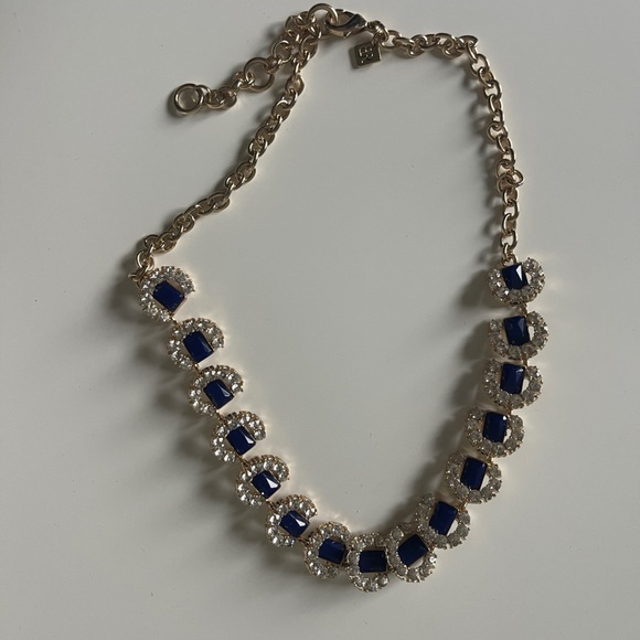 J. Crew Gold Statement Necklace with Blue and White Stones - Picture 1 of 5